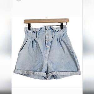 Zara High Rise Button Fly Paperbag Waist Denim Jean Shorts XS